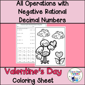 Preview of Add, Subtract, Multiply and Divide Decimal Rational Numbers Valentine's Sheet