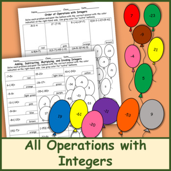 Preview of All Operations with Integers Color by Number