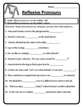 all reflexive pronouns worksheets self selves reflexive pronouns