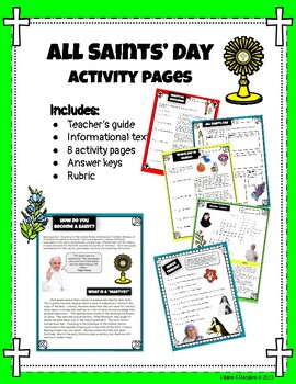 Preview of All Saints' Day Activity Pages and Informational Text with Answer Key and Rubric