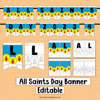 Preview of All Saints Day Bulletin Board Bunting Door Decorations Pennant Decor Coloring