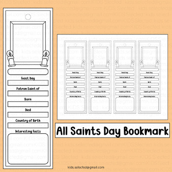 Preview of All Saints Day Project Bookmarks Template Writing Activities Research Projects