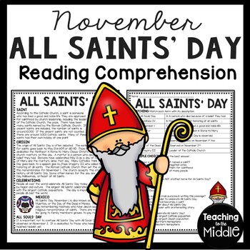 Preview of All Saints' Day Reading Comprehension Worksheet Dia de los Muertos November 1