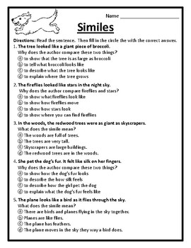 All Similes Worksheets Similes Practice Language Arts Similes Activities