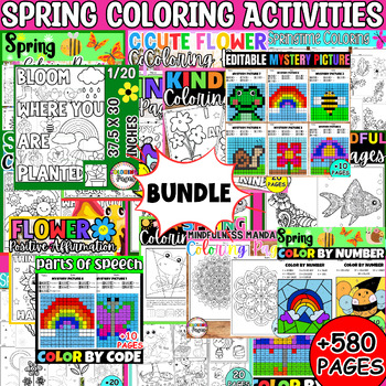 Preview of All Spring Coloring Pages Activities April Fun Brain Breaks Morning Work Bundle