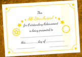 All-Star Award Certificate
