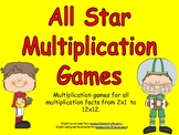 All-Star Multiplication Games- Facts from 2x1 up to 12 x 12