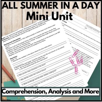 Preview of All Summer In A Day Short Story Unit Reading Comprehension Citing Text Evidence