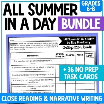 Preview of All Summer in A Day Short Story Unit  - Narrative Writing Task - 36 Task Cards