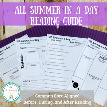 Preview of All Summer in a Day Reading Guide, Writing Activity, and Quiz