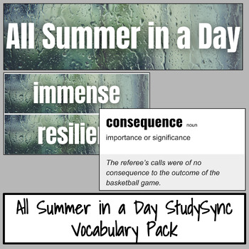 Preview of All Summer in a Day StudySync Vocabulary Pack
