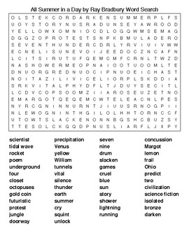 All Summer in a Day by Ray Bradbury Crossword Word Search TpT