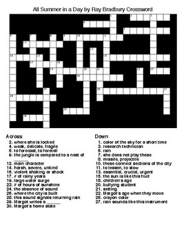 Preview of All Summer in a Day by Ray Bradbury Crossword & Word Search