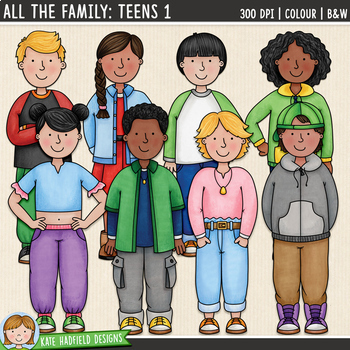 Preview of All The Family: Teens Clip Art 1 (Kate Hadfield Designs)