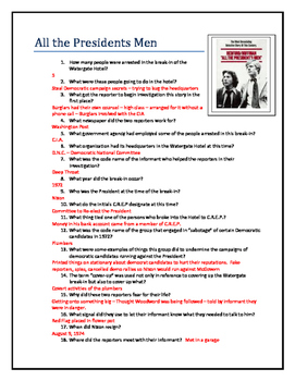 All The Presidents Men - Movie questions, terms, explanations and key