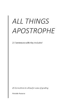 Preview of All Things Apostrophe Grammar Punctuation Test Prep Sentences with Key Included