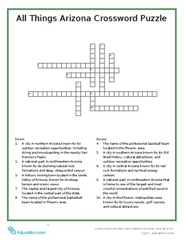 All Things Arizona Crossword Puzzle by Oasis EdTech TPT