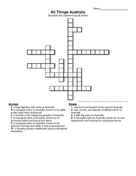Preview of All Things Australia Crossword Puzzle!
