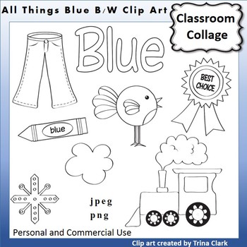Blue Things Clip Art Line Drawing B W Personal Commercial Use