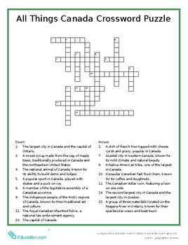 Preview of All Things Canada Crossword Puzzle!