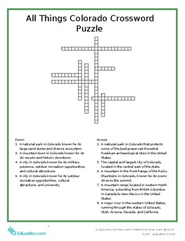 All Things Colorado Crossword Puzzle by Oasis EdTech TPT