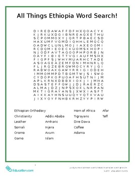 Preview of All Things Ethiopia Word Search!