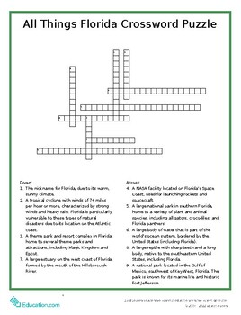 All Things Florida Crossword Puzzle by Oasis EdTech TPT