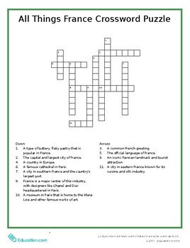 Preview of All Things France Crossword Puzzle!