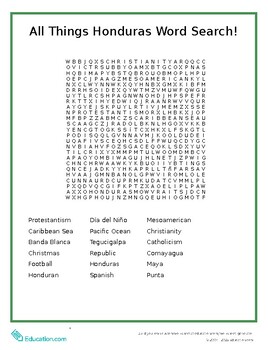 Preview of All Things Honduras Word Search!