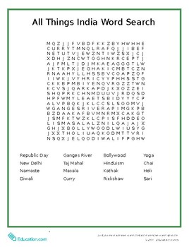 Preview of All Things India Word Search!