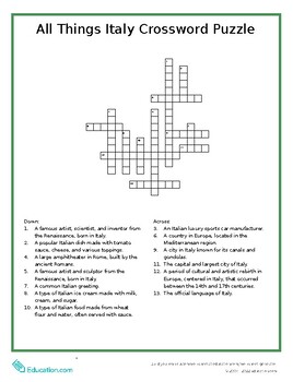 Preview of All Things Italy Crossword Puzzle!