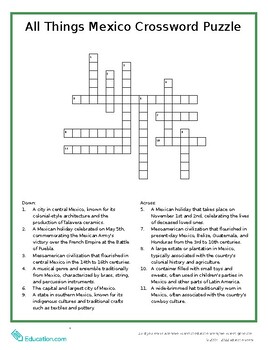 All Things Mexico Crossword Puzzle by Oasis EdTech TPT