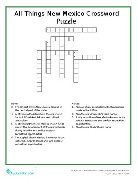 All Things New Mexico Crossword Puzzle by Oasis EdTech TPT
