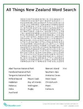 Preview of All Things New Zealand Word Search!