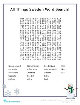 Preview of All Things Sweden Word Search!
