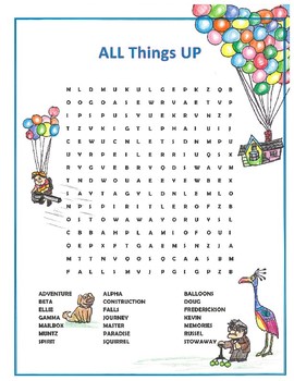 Preview of All Things Up Movie Disney Word Search Activity