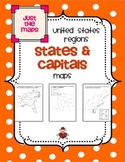 All US Regions States & Capitals Maps Only