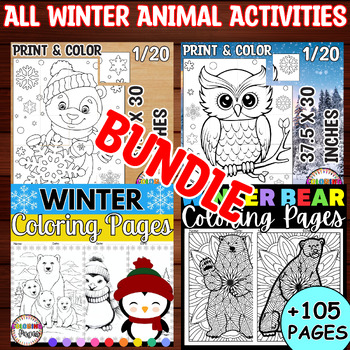 Preview of All Winter Animal Activities - Winter Animals Coloring And Craft Posters Bundle