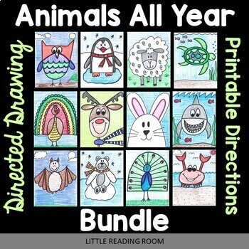 Preview of All Year Animals - Directed Drawing Bundle - Fall, Winter, Spring, Summer