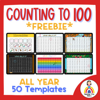 Preview of All Year Counting to 100 - 100th Day of School Template Slides *FREEBIE*
