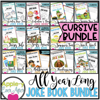 Preview of All Year Long Themed CURSIVE Practice Joke Book Bundle