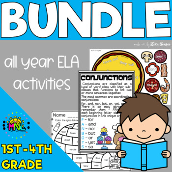 Preview of All Year Long Grammar ELA Centers Activities And Worksheets MEGA BUNDLE