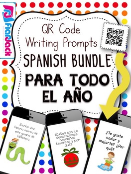 Preview of All Year Long SPANISH QR Code Writing Prompts Bundle