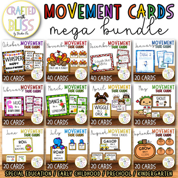 Preview of All Year Movement Task Cards Mega Bundle (Preschool, Sped, Kindergarten, OT)