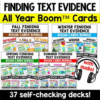 Preview of All Year Bundle Finding Citing Text Evidence Reading Boom Cards Task Cards Audio