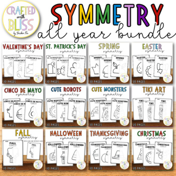 Preview of All Year Symmetry For Kids Bundle -Drawing Challenge For Early Finishers Math