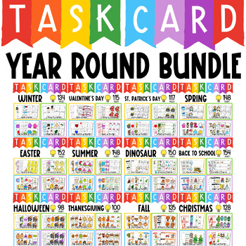 Preview of All Year Task Cards Math and Literacy Bundle (Preschool, Sped, Kindergarten, OT)