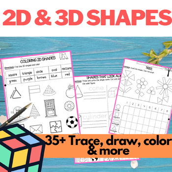 Preview of All about 2D and 3D Shapes worksheets (35+ sheets) Identifying, Classifying etc