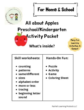 Preview of All about Apples Preschool/Kindergarten Activity Packet