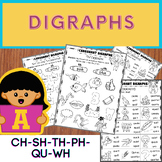 All about Digraphs worksheets - CH, SH, TH, WH, QU (Beginn